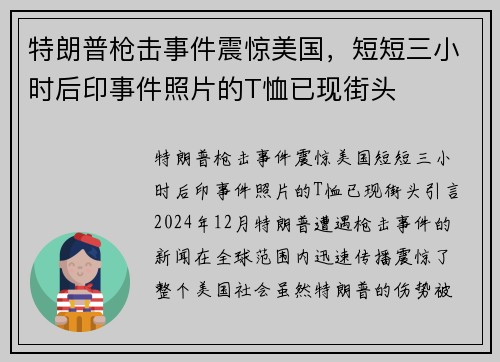 特朗普枪击事件震惊美国，短短三小时后印事件照片的T恤已现街头
